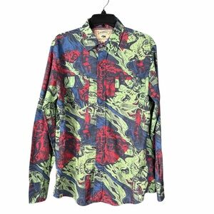 Western Aloha Shirt Men’s Medium Hawaiian Cowboy Pearl Snap Long Sleeve Rodeo